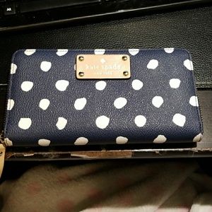 Kate spade wallet, navy blue with white po…